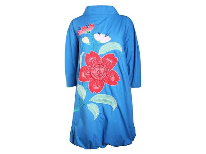 LOVE MOSCHINO Dark Blue Flowers Pearl Dress Cotton  ref.1288144